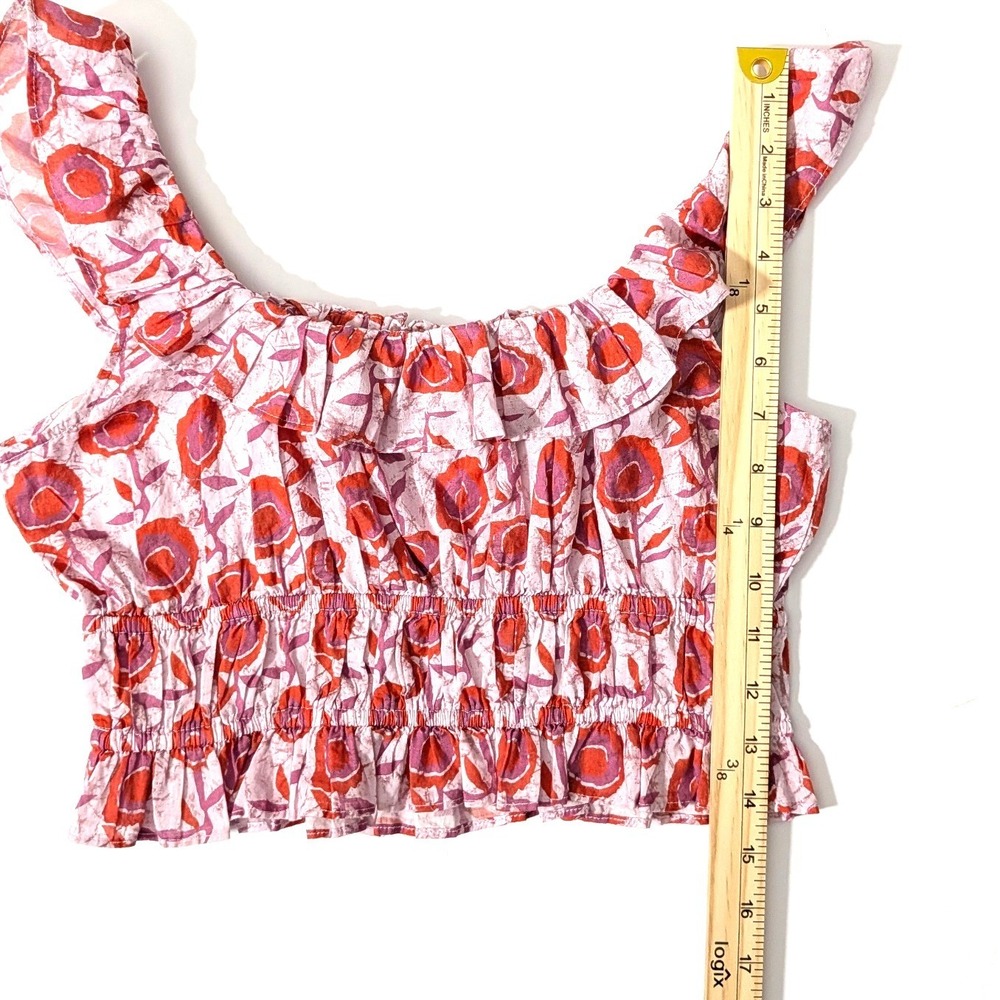 Saylor Pink Floral Crop Top 100% Cotton Ruffle Smocked Siana Set Top Sz S - Picture 10 of 11